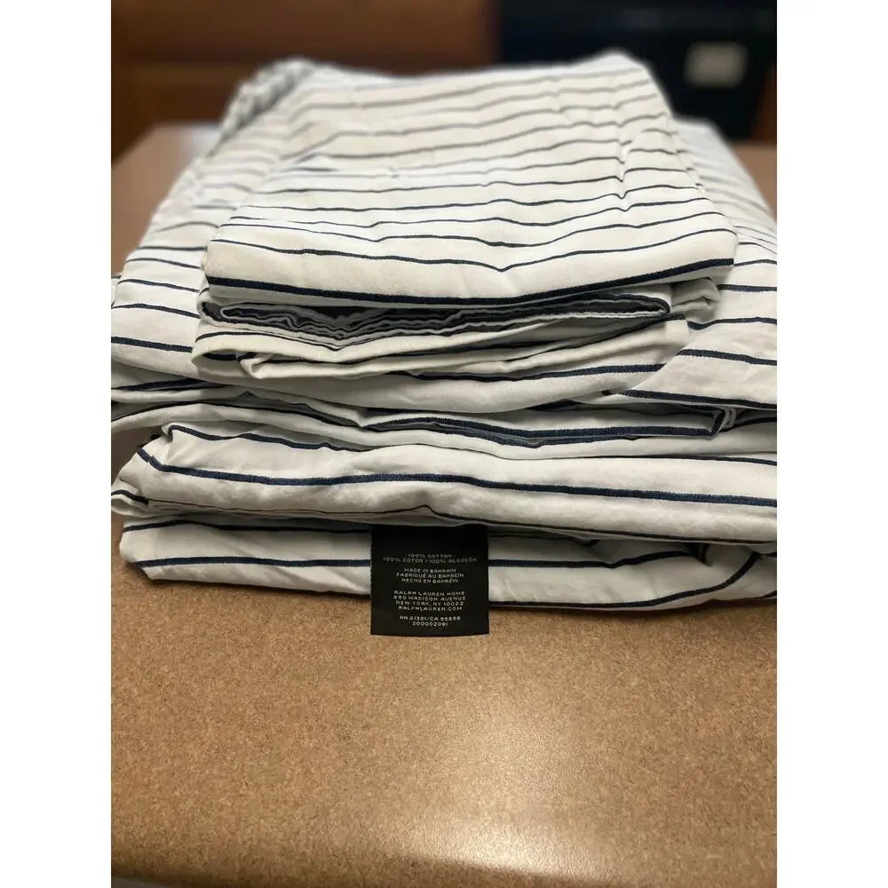 Lauren Ralph Lauren Spencer King Sheet Set Navy/White Stripe 4Pc 100% Cotton NEW
